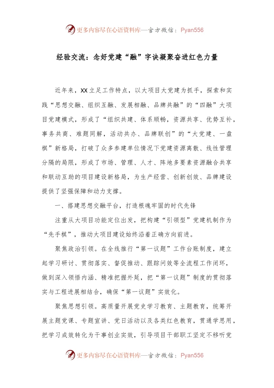经验交流：念好党建“融”字诀凝聚奋进红色力量.docx_第1页