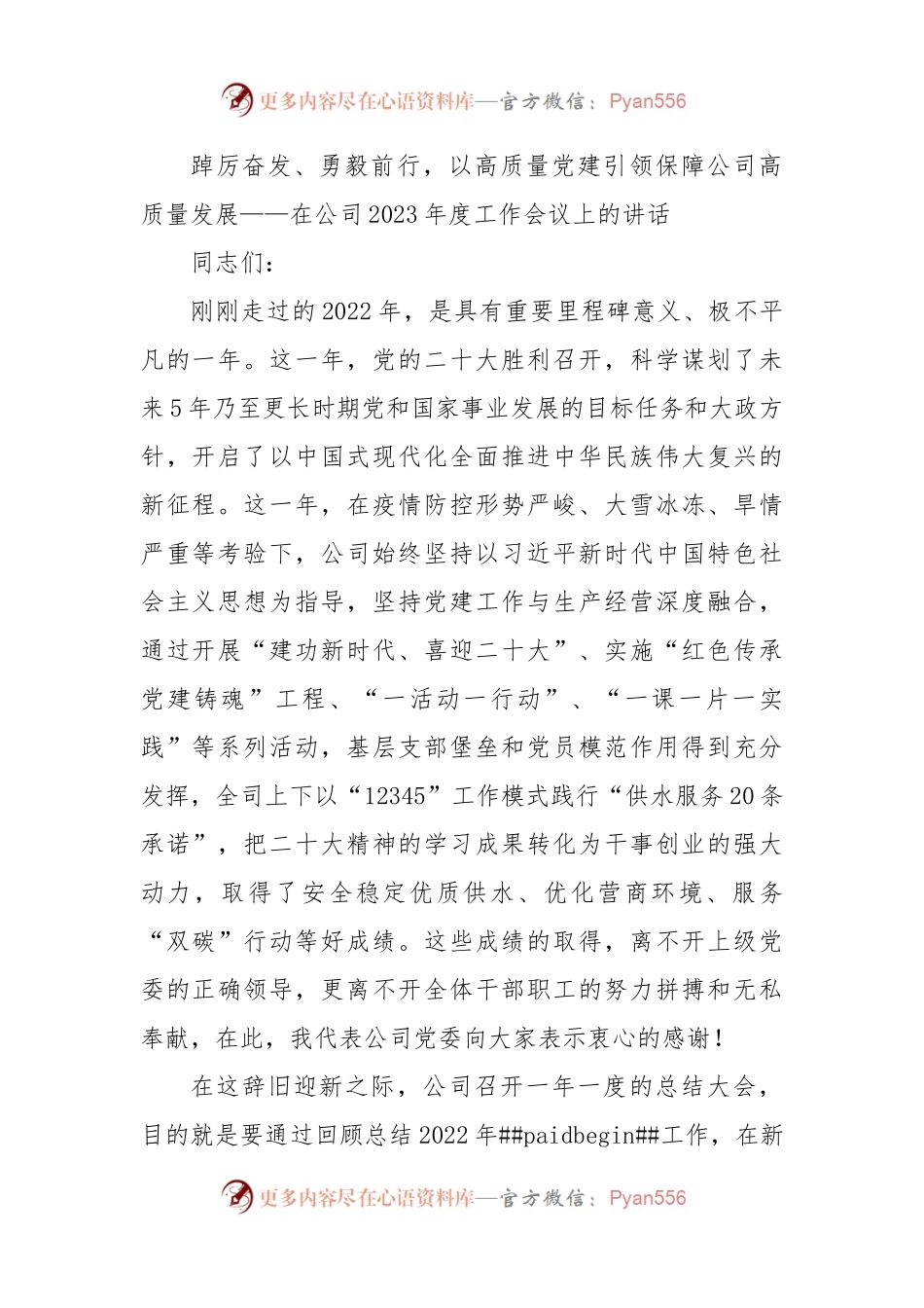 踔厉奋发、勇毅前行，以高质量党建引领保障公司高质量发展——在公司2023年度工作会议上的讲话.docx_第1页