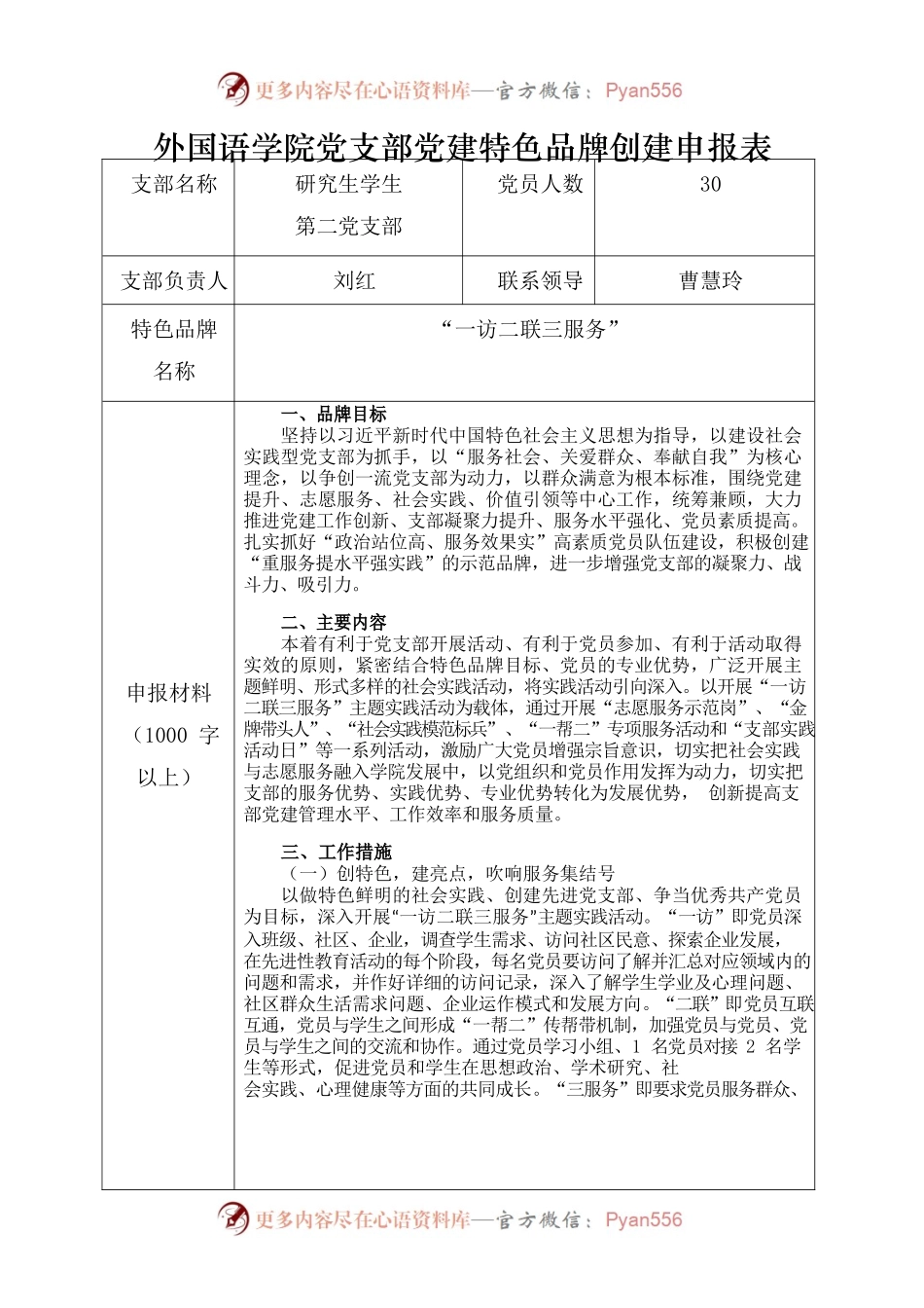 研究生第二党支部党建特色品牌创建申报表.docx_第1页