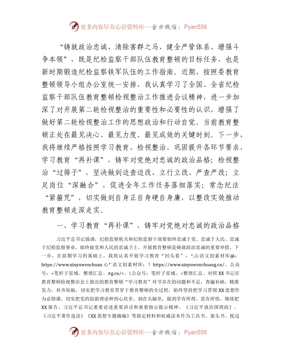 纪检监察干部第二轮教育整顿检视整治发言3600字.docx_第1页