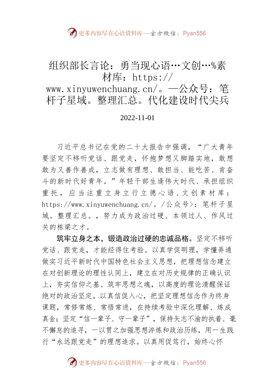 组织部长言论：勇当现代化建设时代尖兵.docx_第1页