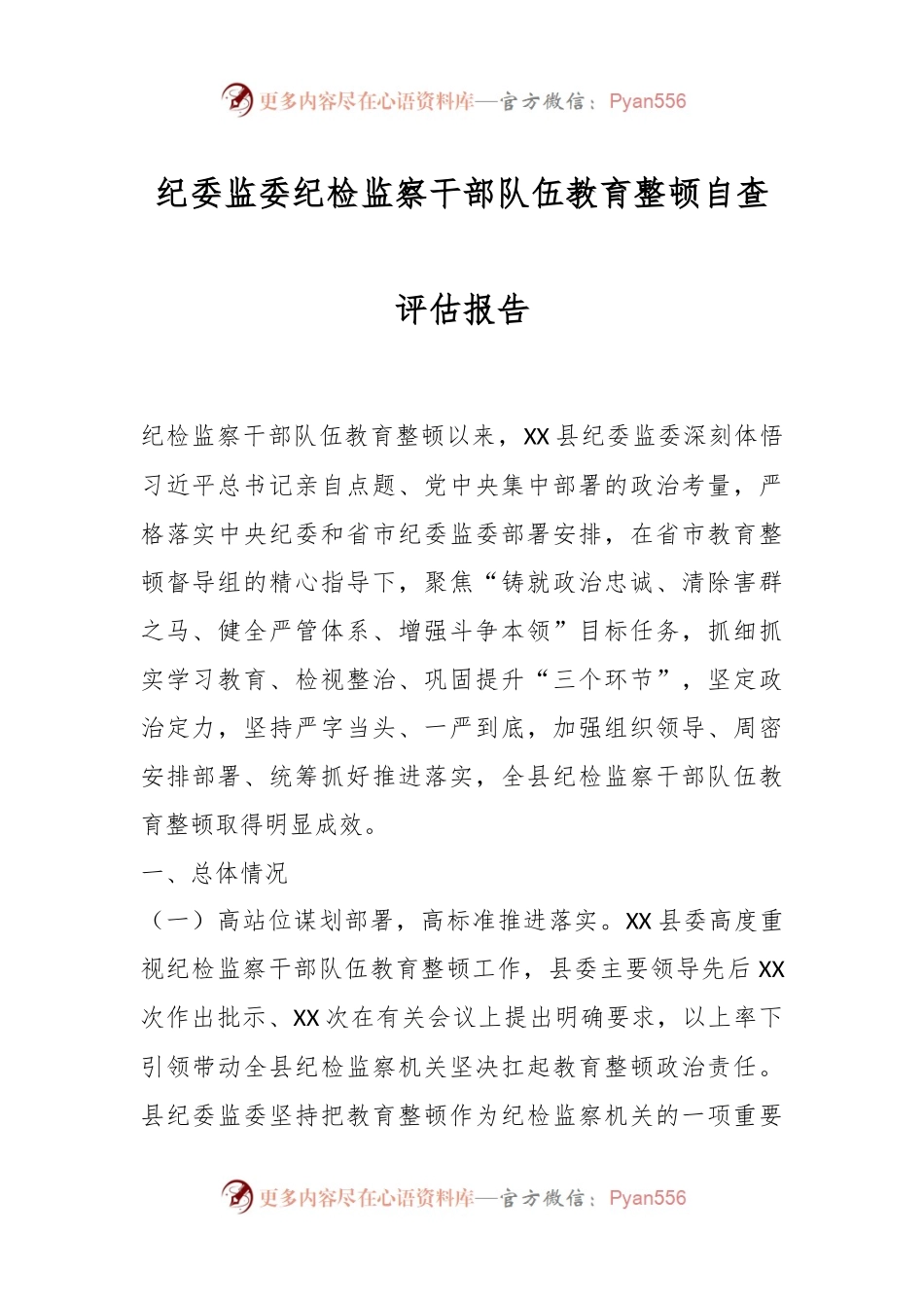 纪委监委纪检监察干部队伍教育整顿自查评估报告.docx_第1页