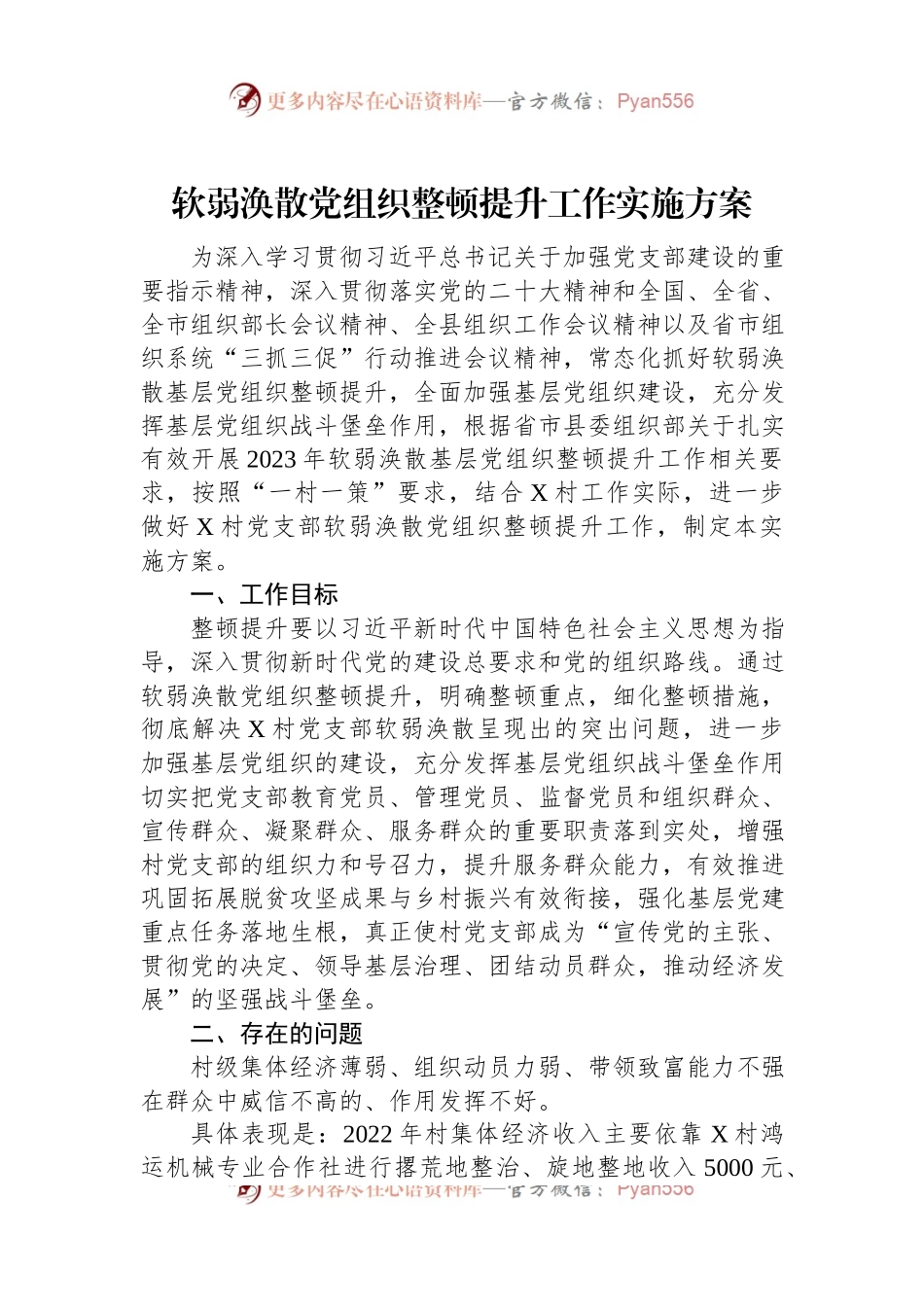 软弱涣散党组织整顿提升工作实施方案.docx_第1页