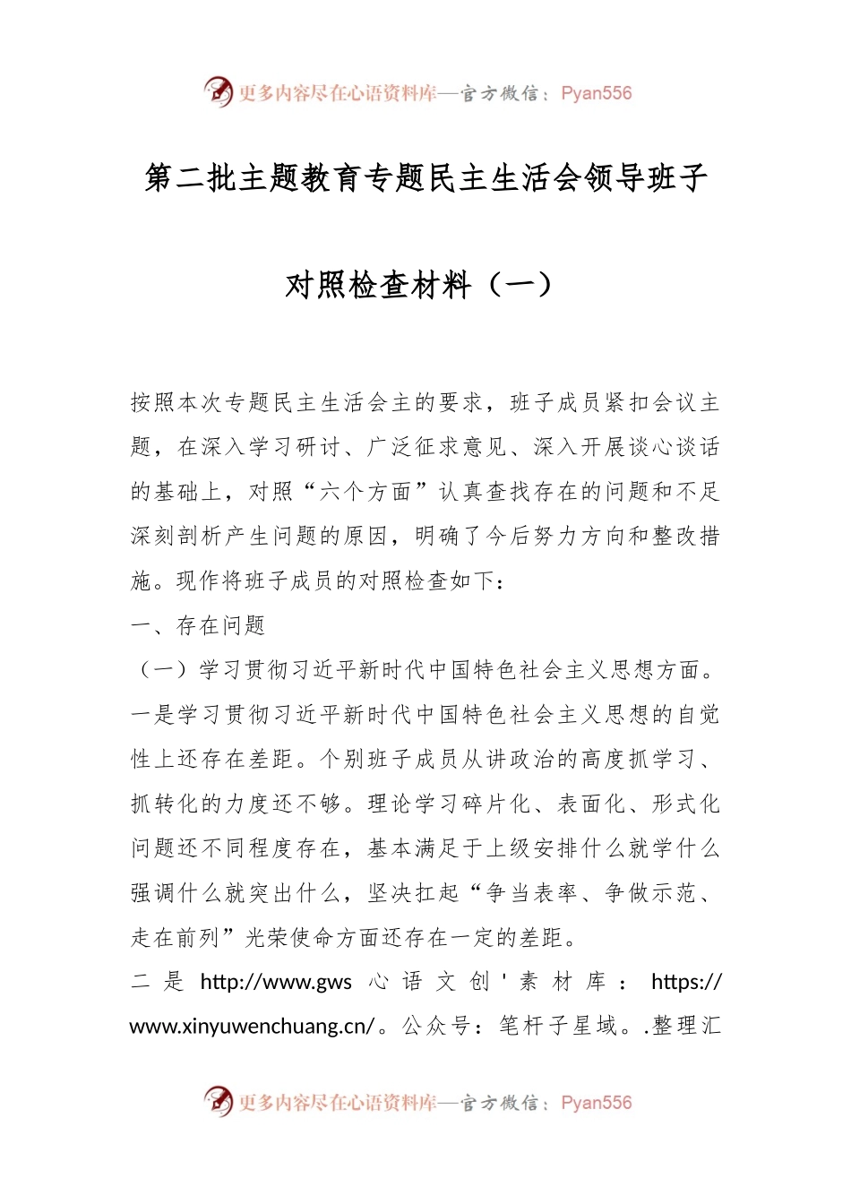 第二批主题教育专题民主生活会领导班子对照检查材料（一）.docx_第1页