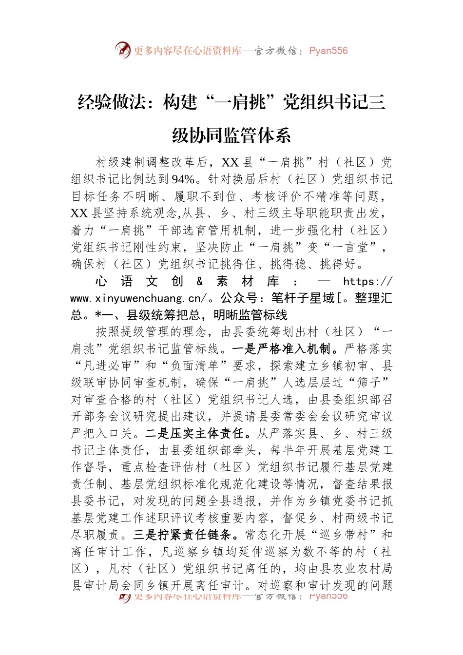 经验做法：构建“一肩挑”党组织书记三级协同监管体系.docx_第1页