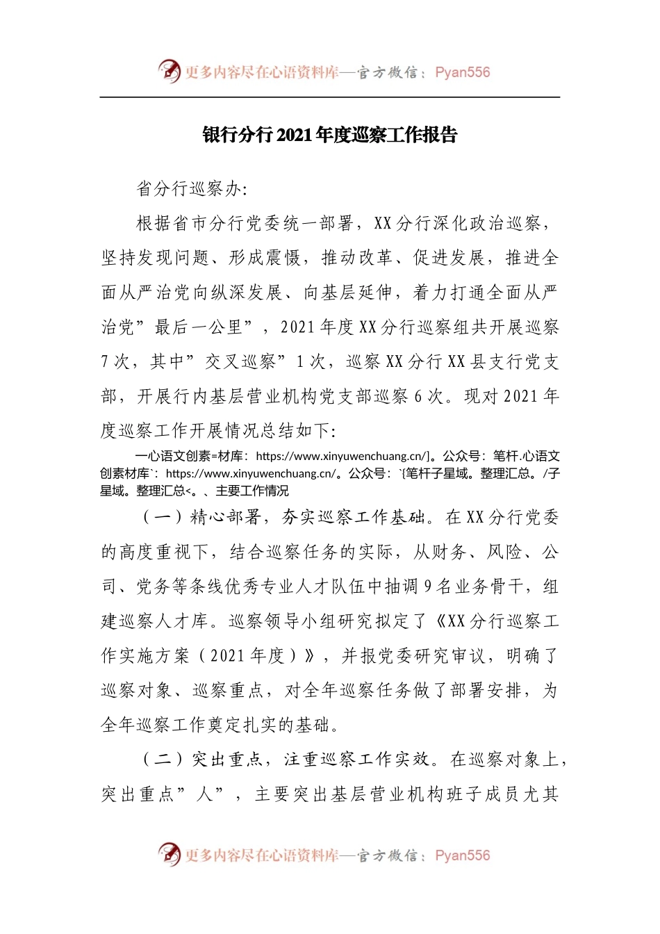 银行分行2021年度巡察工作报告.docx_第1页
