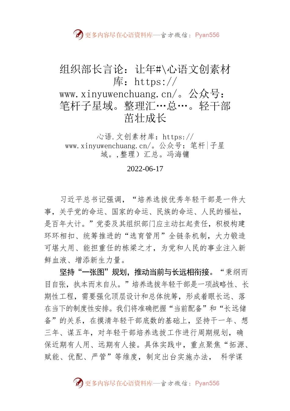 组织部长言论：让年轻干部茁壮成长.docx_第1页