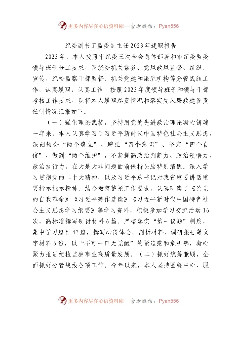 纪委副书记监委副主任2023年述职报告4400字.docx_第1页