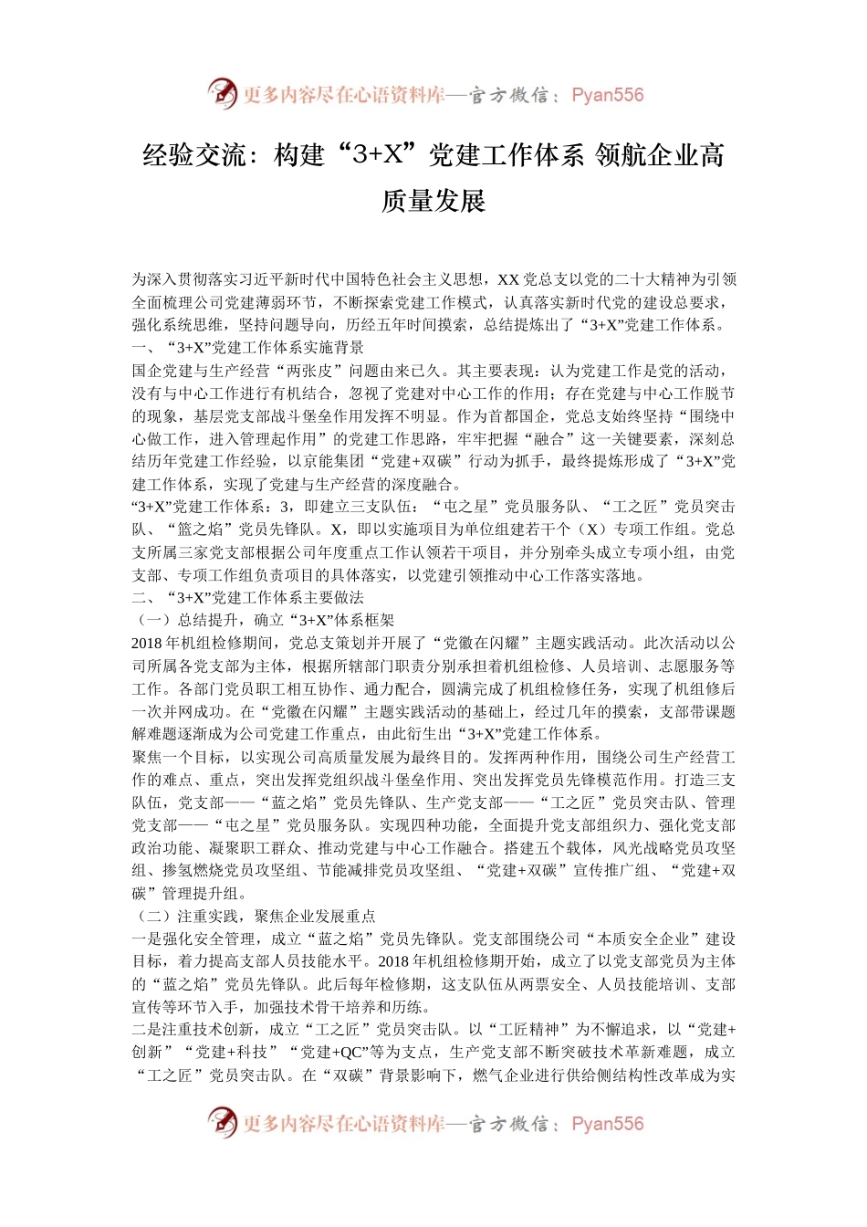 经验交流：构建“3+X”党建工作体系 领航企业高质量发展.docx_第1页