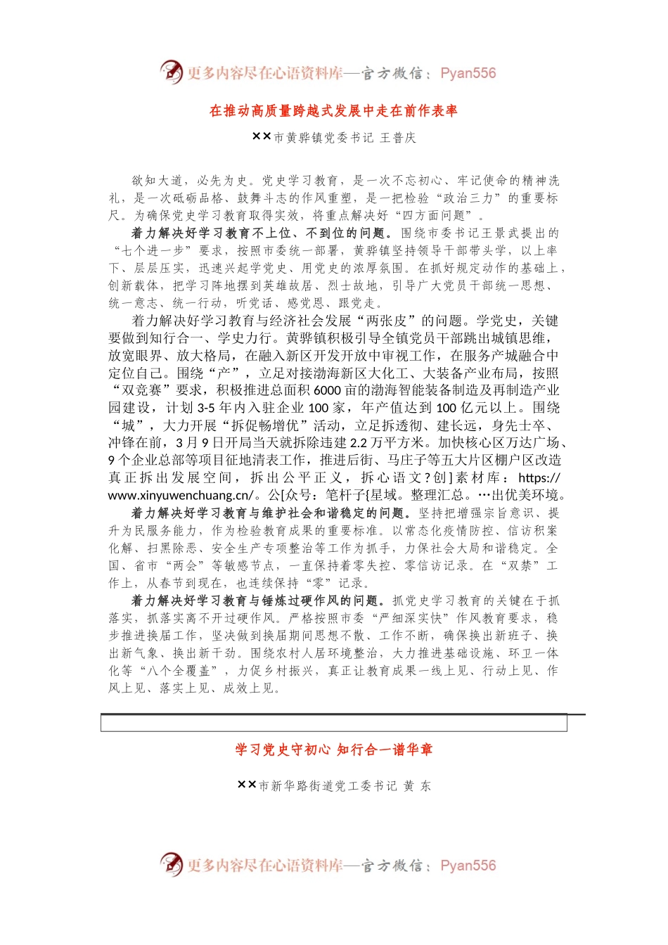 赞！6位区县书记在全市党史教育研讨会上的发言.docx_第1页