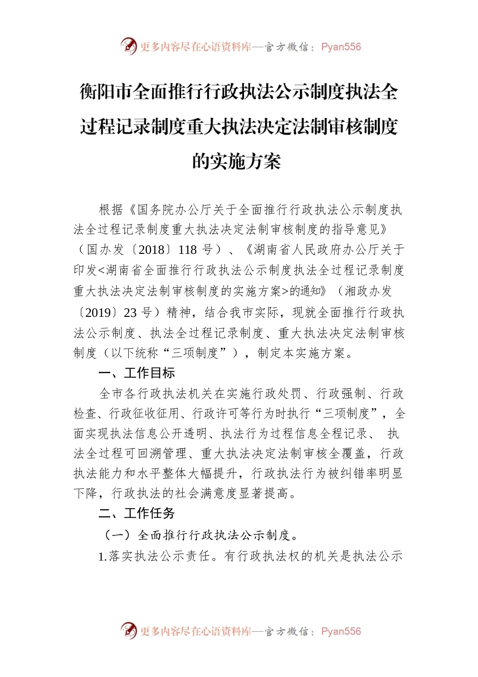衡阳市全面推行行政执法公示制度执法全过程记录制度重大执法决定法制审核制度的实施方案.docx_第1页