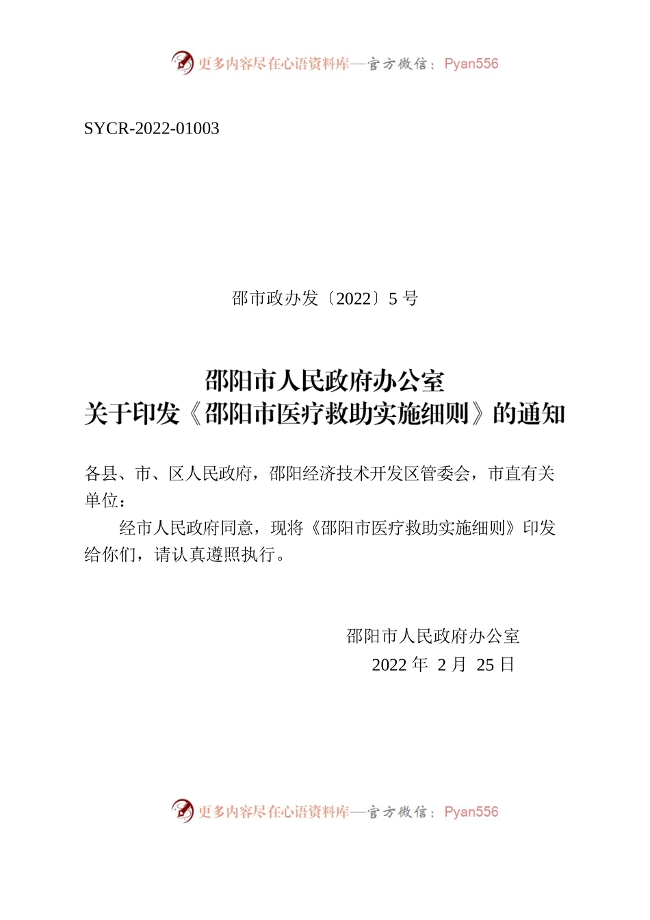 邵阳市人民政府办公室关于印发《邵阳市医疗救助实施细则》的通知.docx_第1页