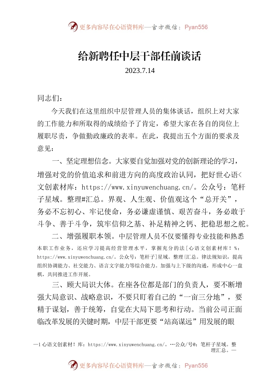 给新提任中层干部任前谈话(2023.7.13).docx_第1页