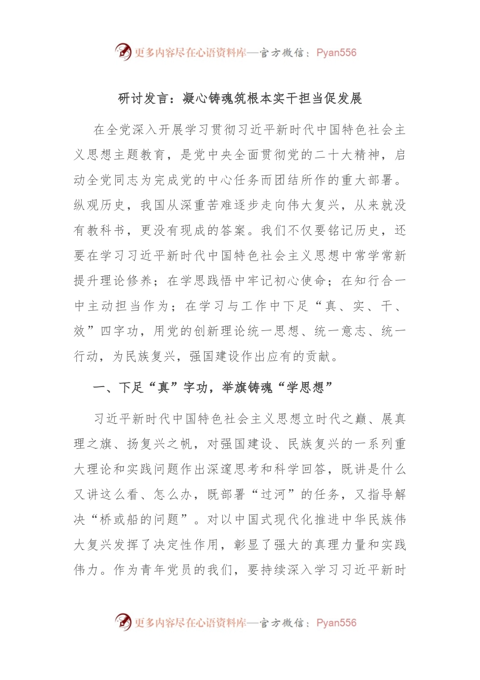研讨发言：凝心铸魂筑根本 实干担当促发展.docx_第1页