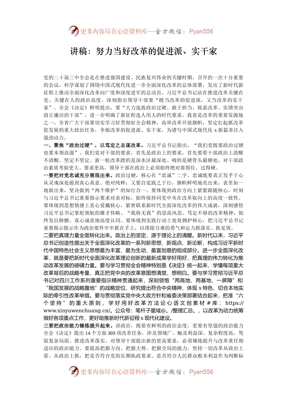 讲稿：努力当好改革的促进派、实干家.docx_第1页