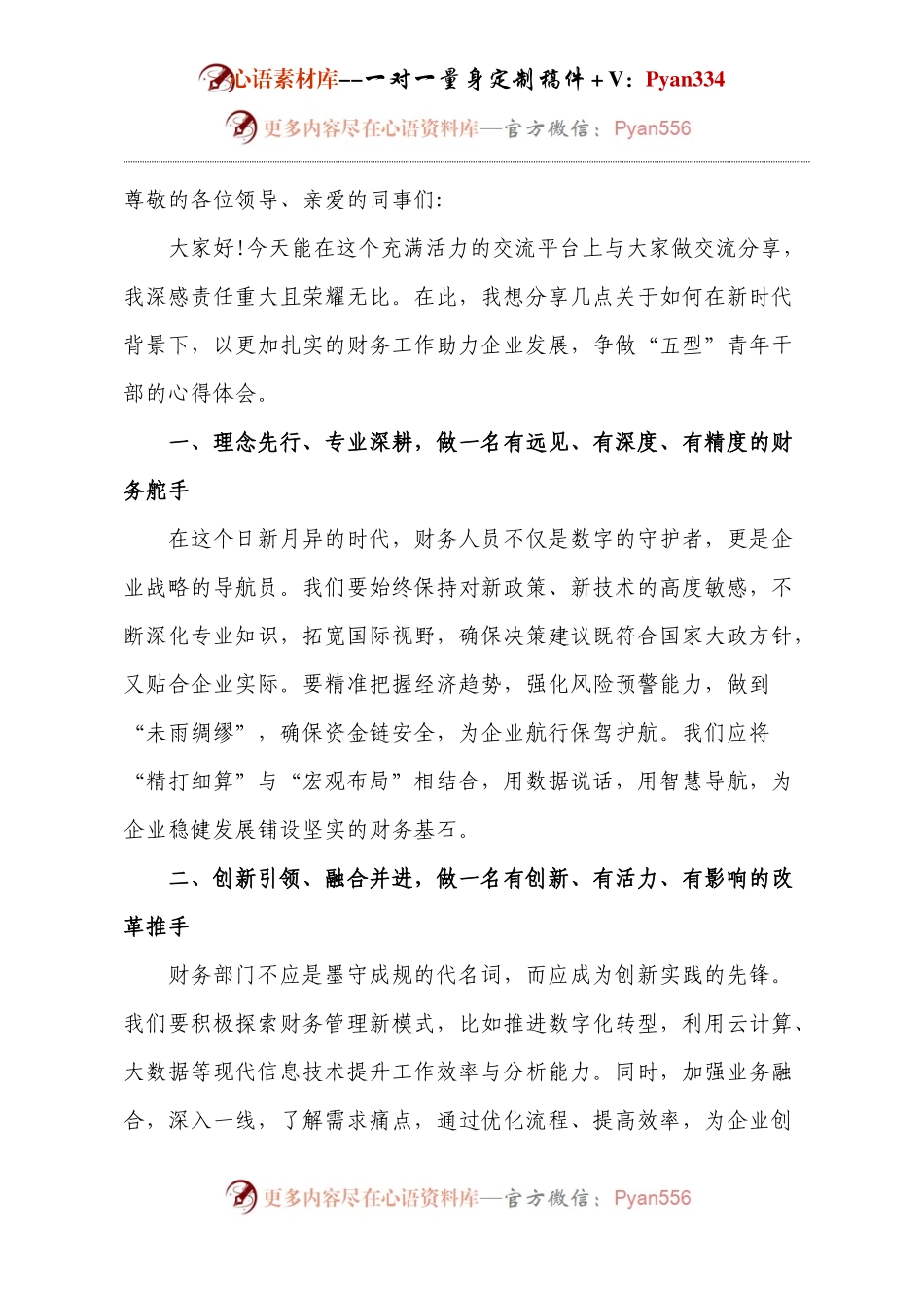 财务工作交流会青年干部发言.docx_第1页