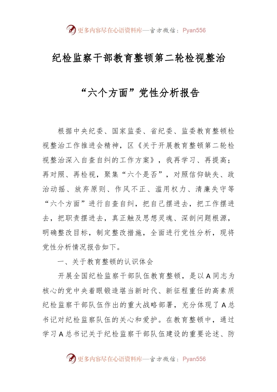 纪检监察干部教育整顿第二轮检视整治“六个方面”党性分析 报告.docx_第1页