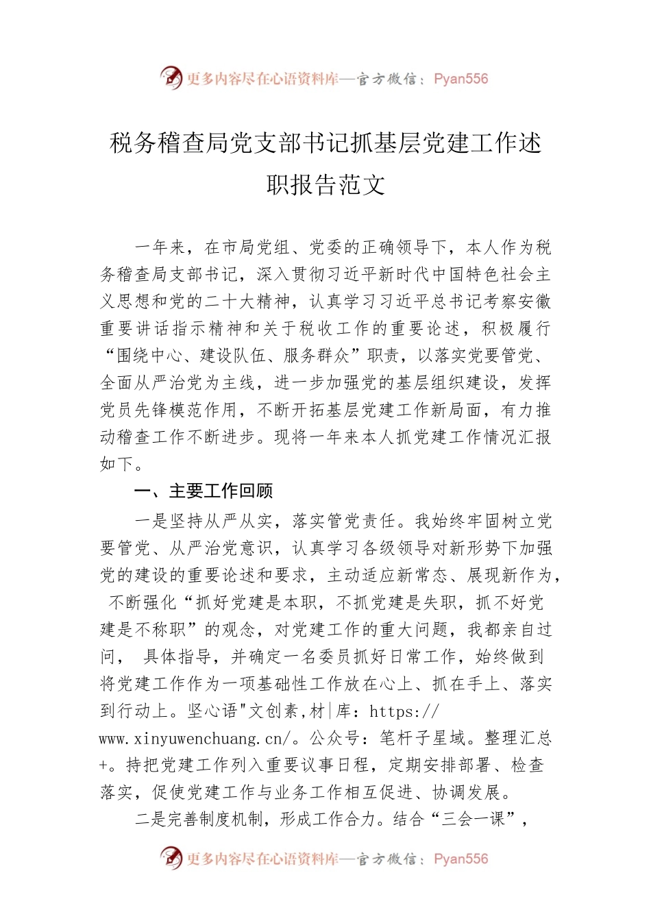 税务稽查局党支部书记抓基层党建工作述职报告范文.docx_第1页