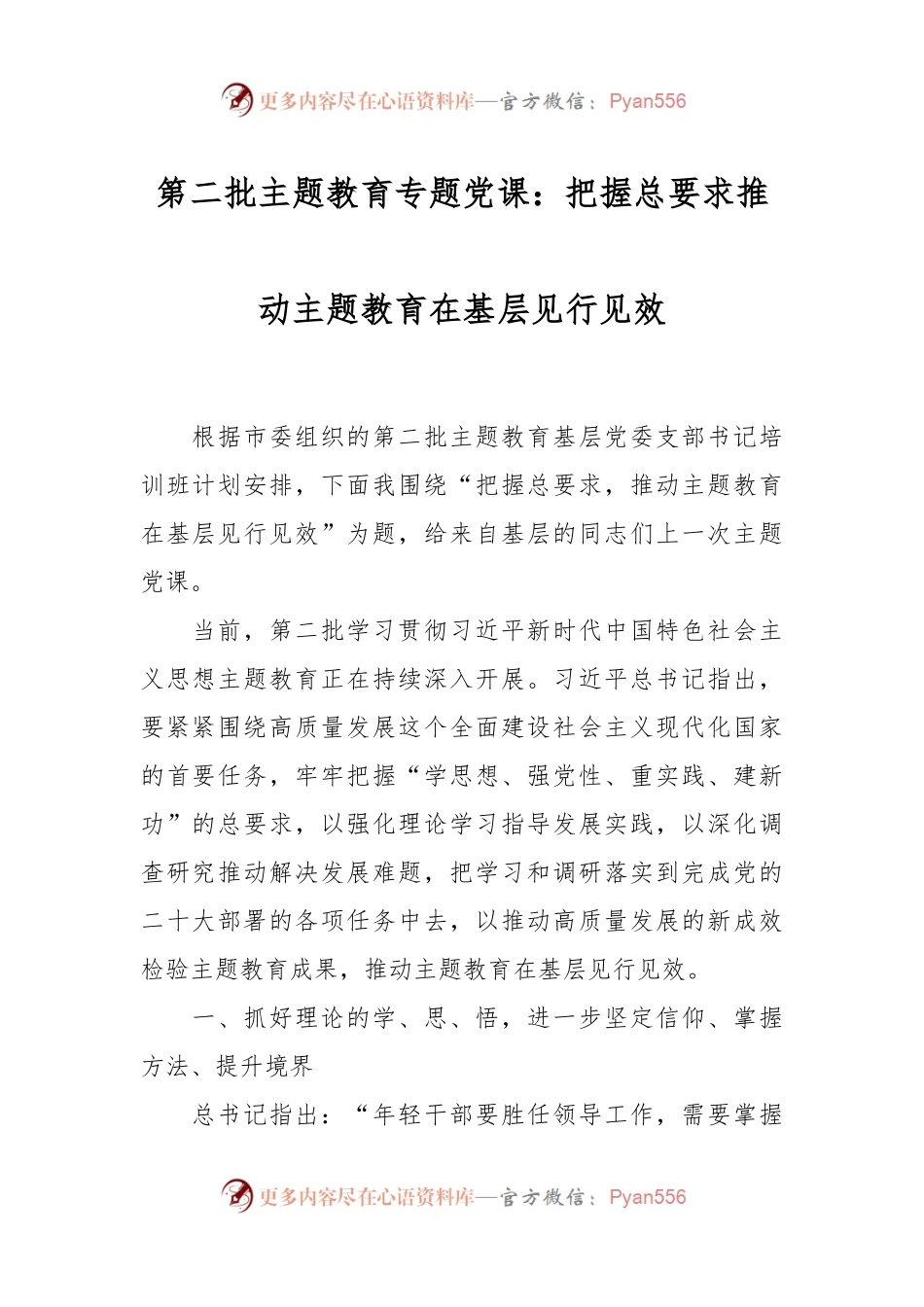 第二批主题教育专题党课：把握总要求 推动主题教育在基层见行见效.docx_第1页