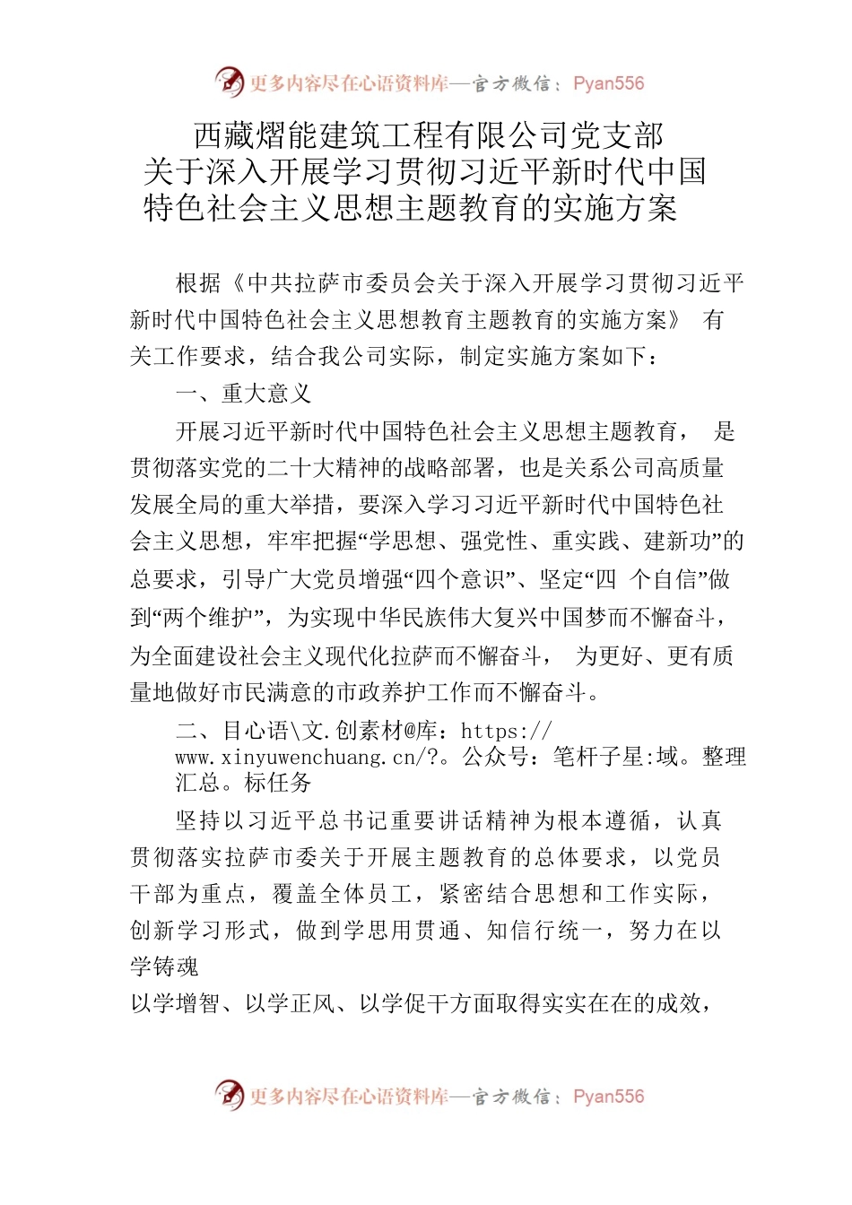 西藏熠能建筑工程有限公司党支部主题教育实施方案.docx_第1页