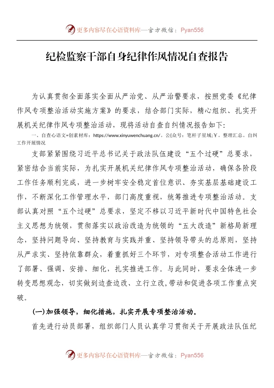 纪检监察干部自身纪律作风情况自查报告.docx_第1页