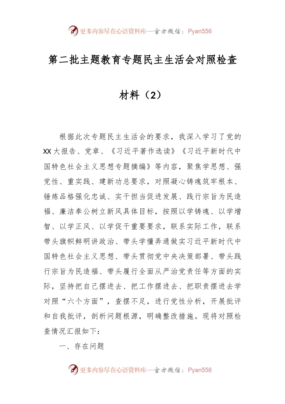第二批主题教育专题民主生活会对照检查材料（2）.docx_第1页