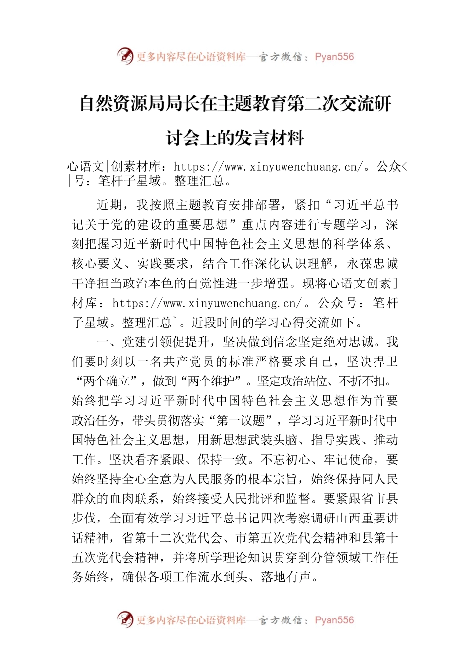 自然资源局局长在主题教育第二次交流研讨会上的发言材料.docx_第1页
