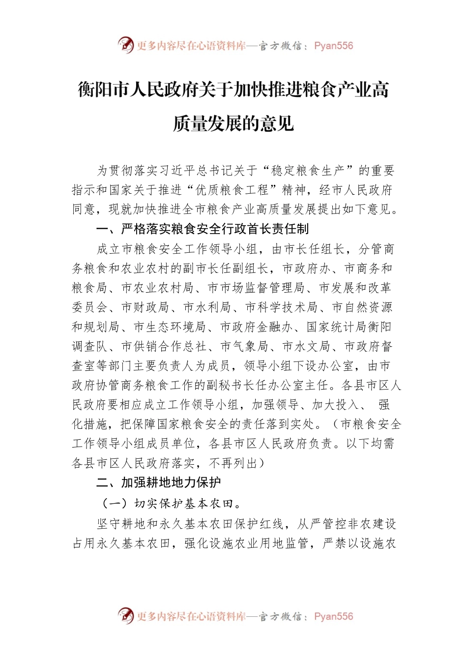 衡阳市人民政府关于加快推进粮食产业高质量发展的意见.docx_第1页