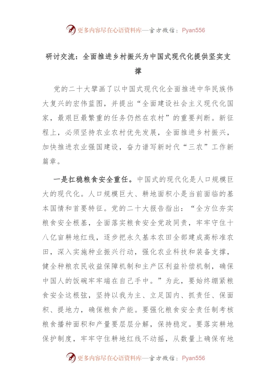 研讨交流：全面推进乡村振兴 为中国式现代化提供坚实支撑.docx_第1页