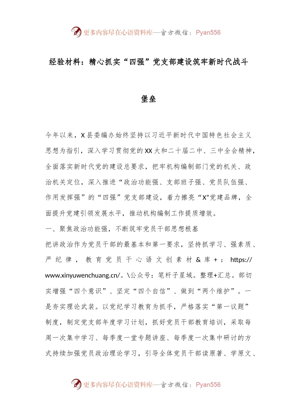 经验材料：精心抓实“四强”党支部建设筑牢新时代战斗堡垒.docx_第1页
