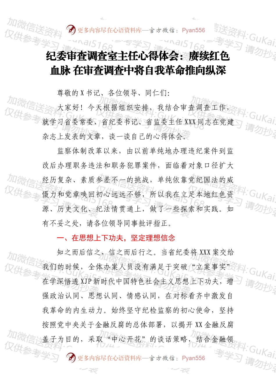 纪委审查调查室主任心得体会：赓续红色血脉 在审查调查中将自我革命推向纵深.docx_第1页