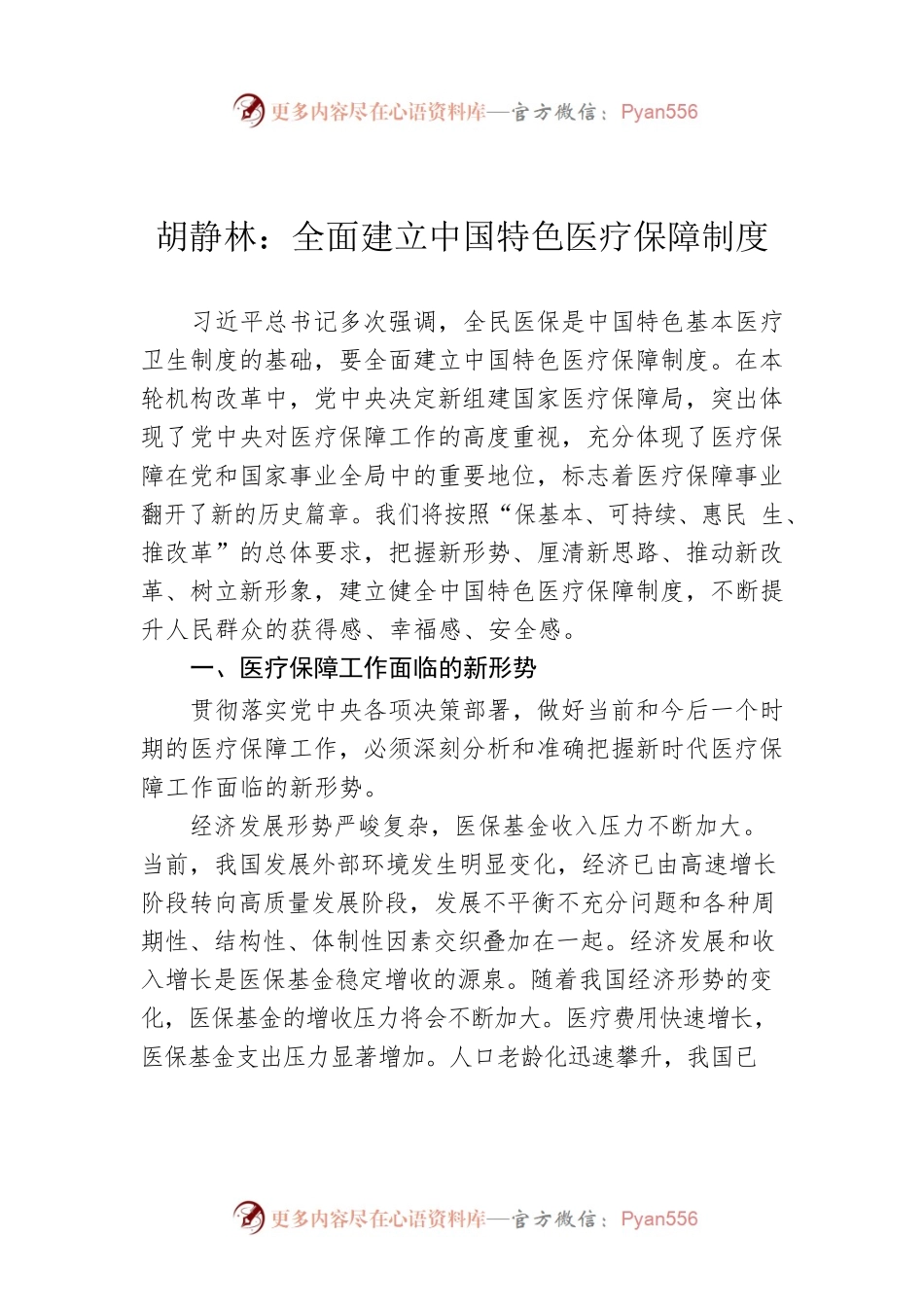 胡静林：全面建立中国特色医疗保障制度.docx_第1页