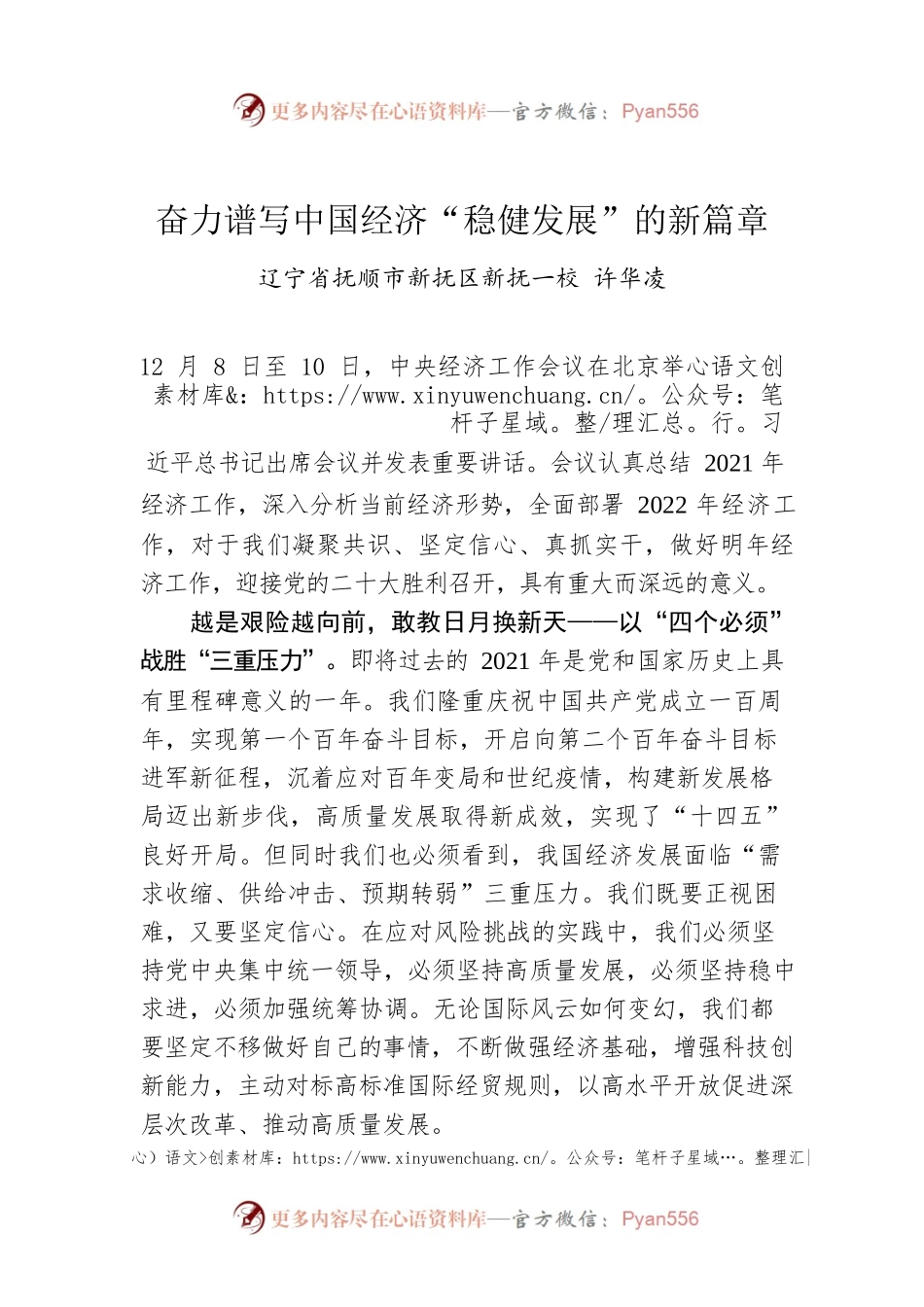 许华凌：奋力谱写中国经济“稳健发展”的新篇章.docx_第1页
