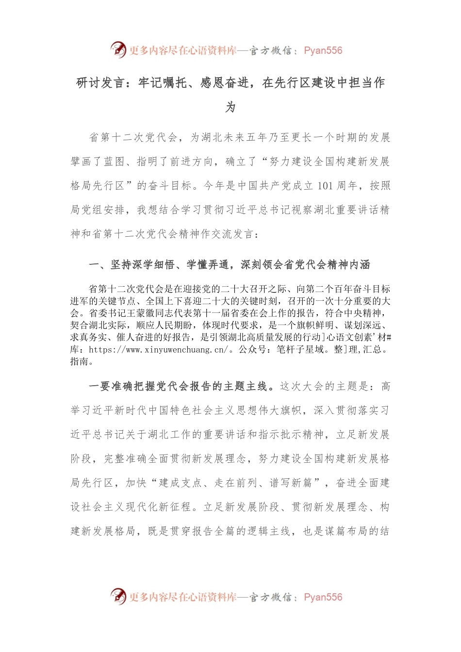 研讨发言：牢记嘱托、感恩奋进，在先行区建设中担当作为.docx_第1页