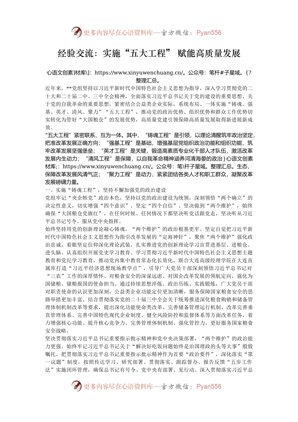 经验交流：实施“五大工程” 赋能高质量发展.docx_第1页