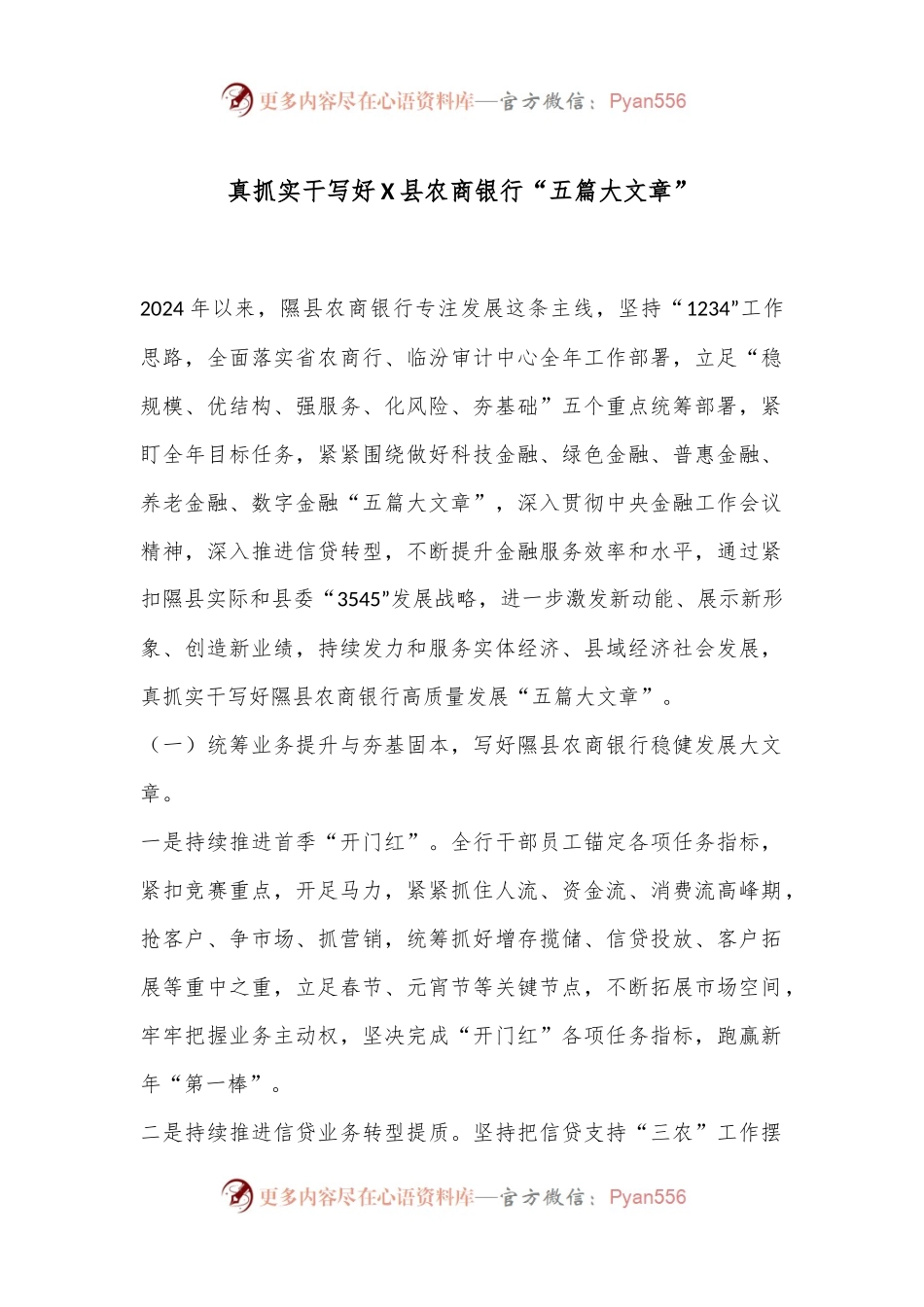 真抓实干写好X县农商银行“五篇大文章”.docx_第1页