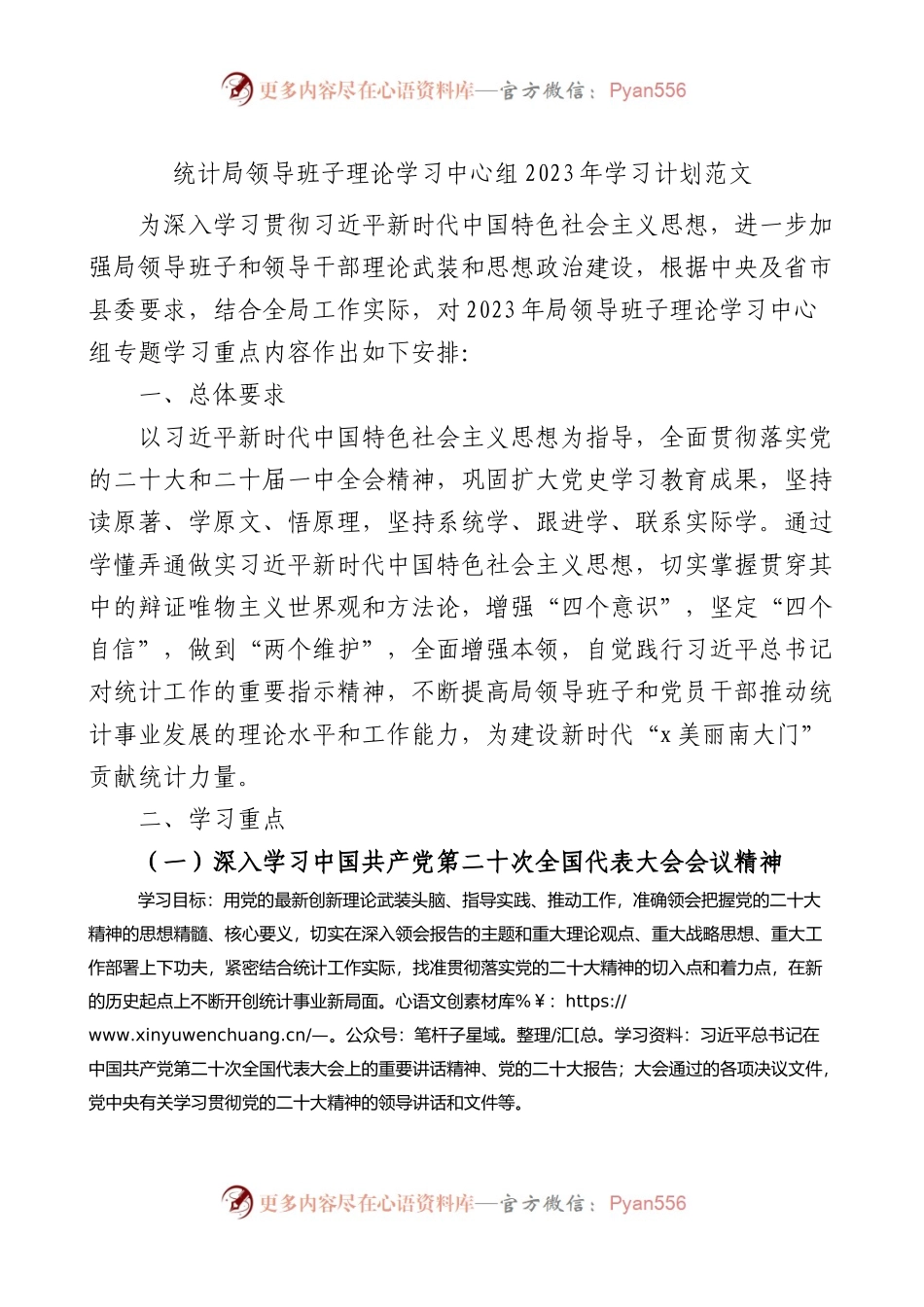 统计局领导班子理论学习中心组2023年学习计划范文.docx_第1页