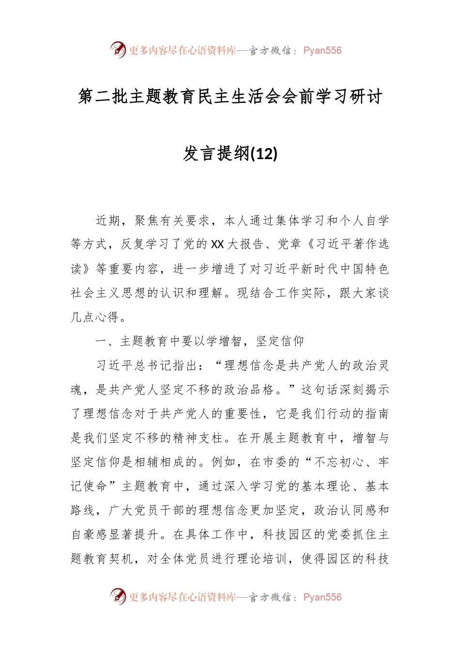 第二批主题教育民主生活会会前学习研讨发言提纲 (12).docx_第1页