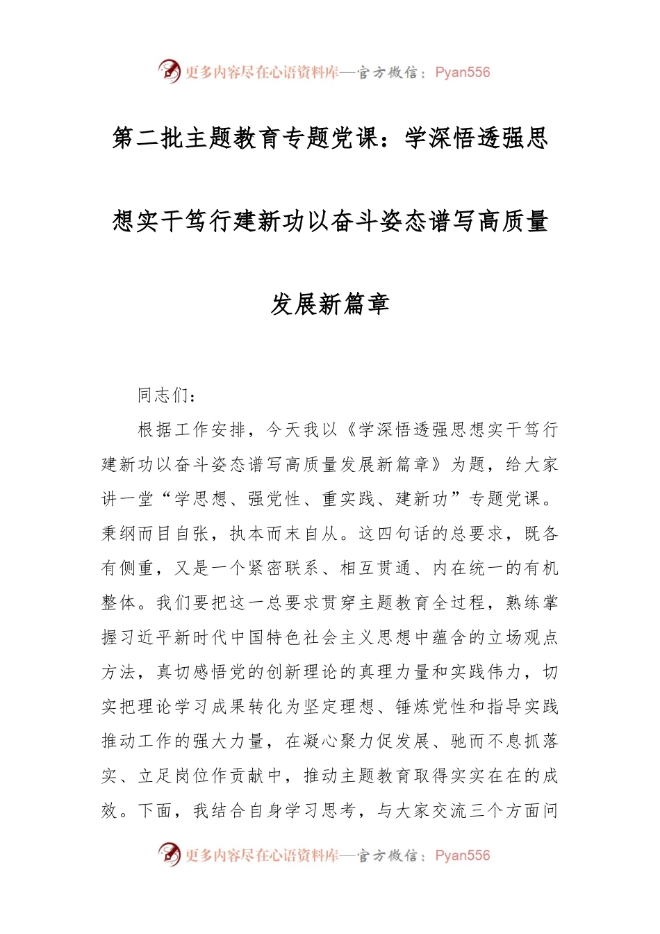 第二批主题教育专题党课：学深悟透强思想 实干笃行建新功 以奋斗姿态谱写高质量发展新篇章.docx_第1页