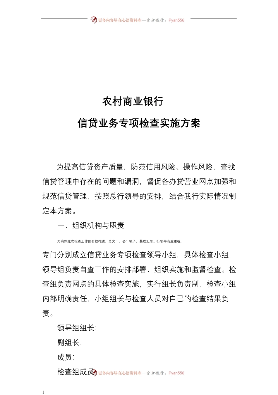 银行信贷专项检查方案.docx_第1页