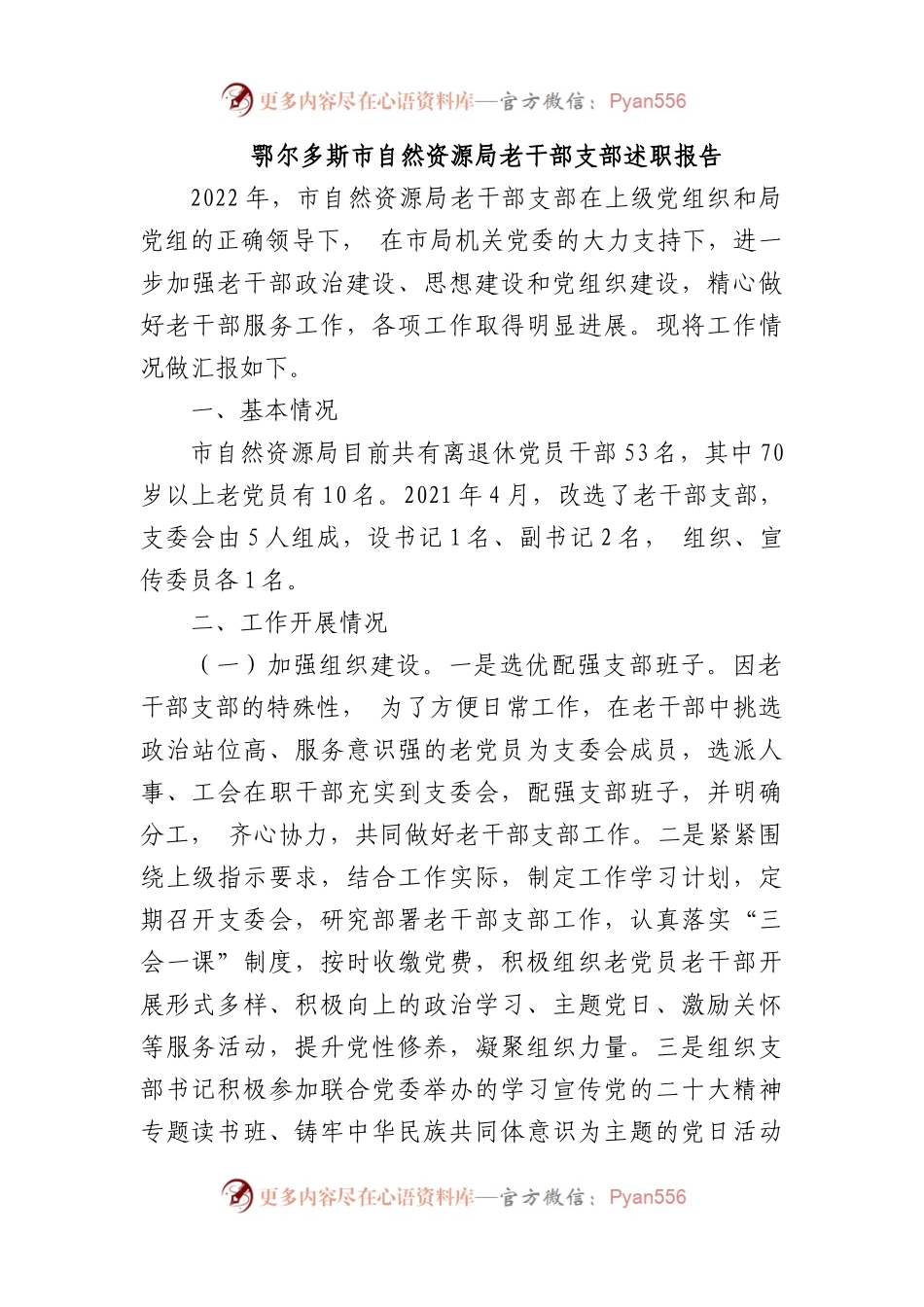 鄂尔多斯市自然资源局老干部支部述职报告.docx_第1页