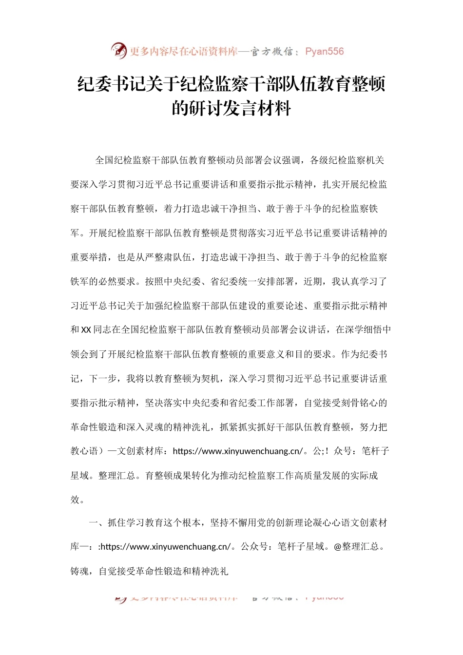 纪委书记关于纪检监察干部队伍教育整顿的研讨发言材料.docx_第1页