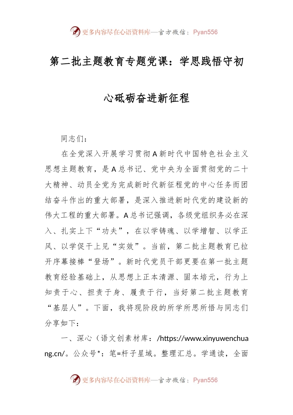 第二批主题教育专题党课：学思践悟守初心 砥砺奋进新征程.docx_第1页