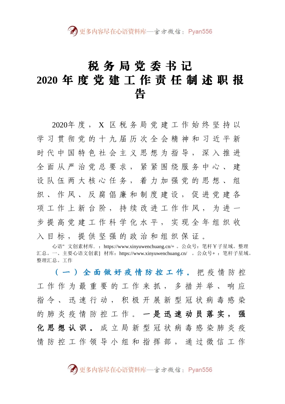 税务局党委书记2020年度党建工作责任制述职报告.docx_第1页