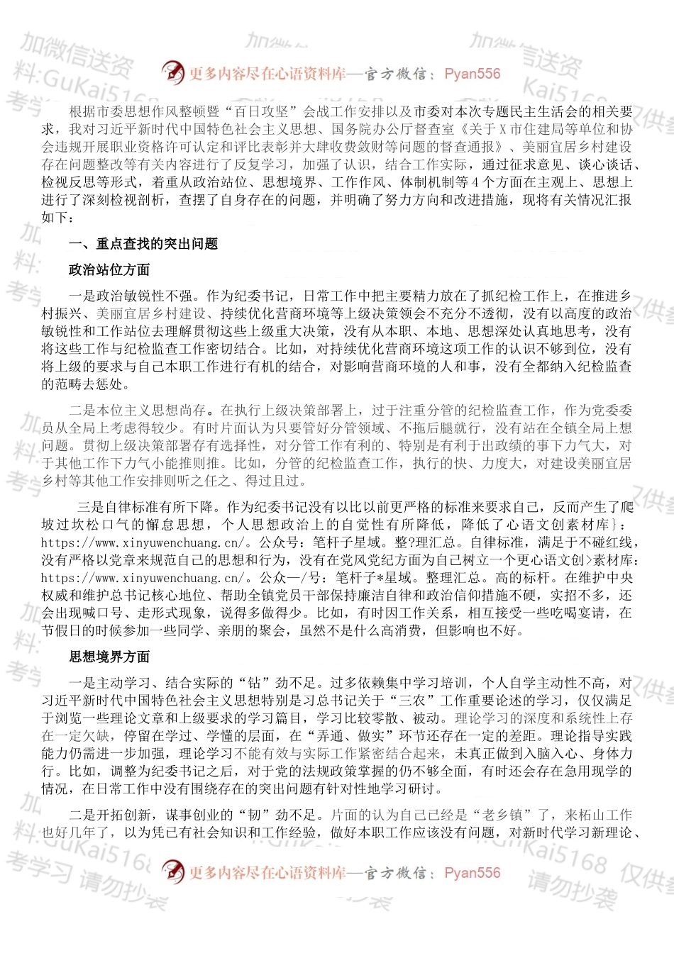 纪委书记作风整顿专题民主生活会个人发言提纲.docx_第1页