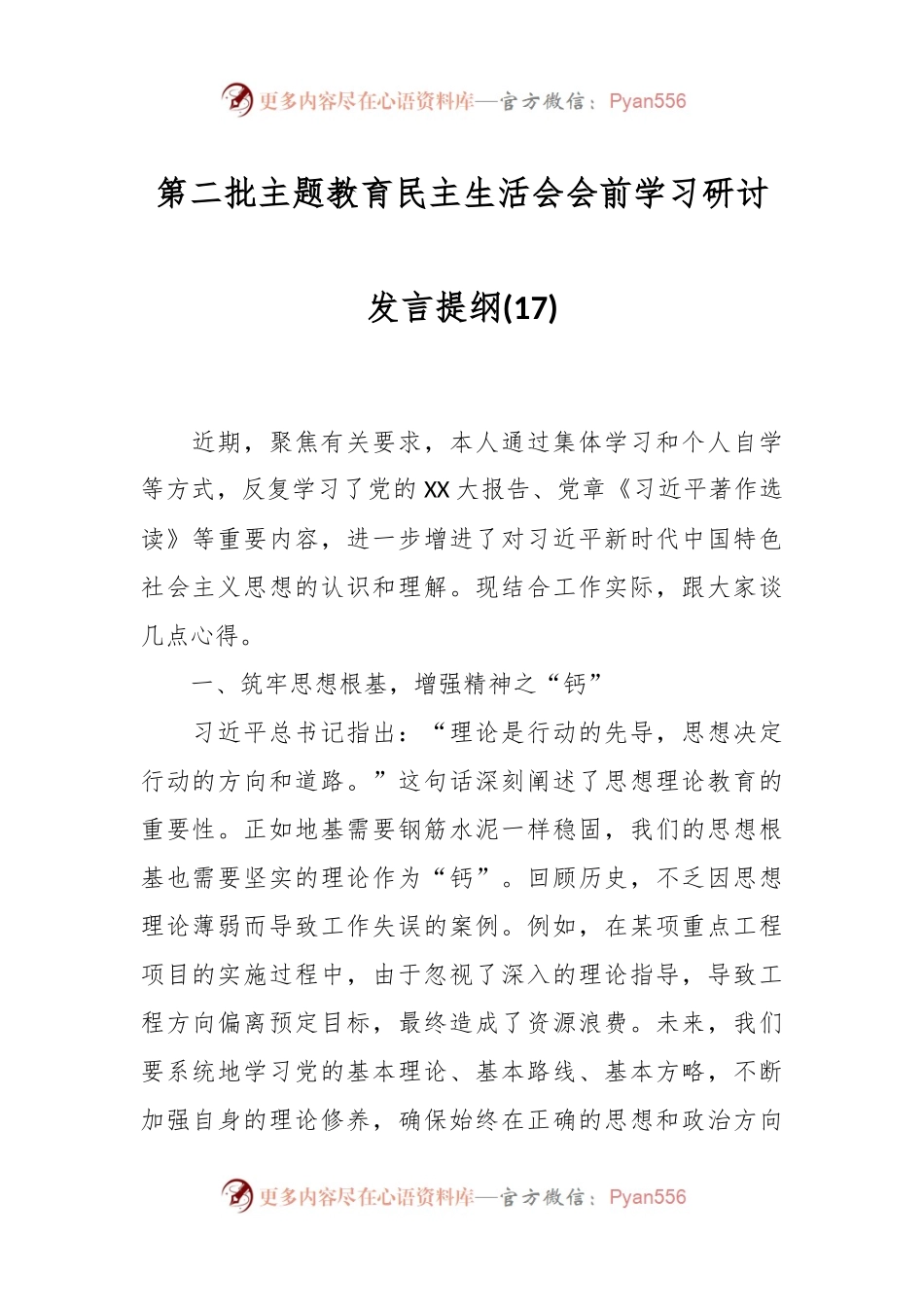 第二批主题教育民主生活会会前学习研讨发言提纲 (17).docx_第1页