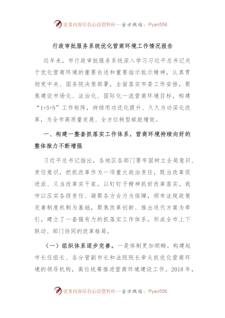 行政审批服务系统优化营商环境工作情况报告.docx_第1页