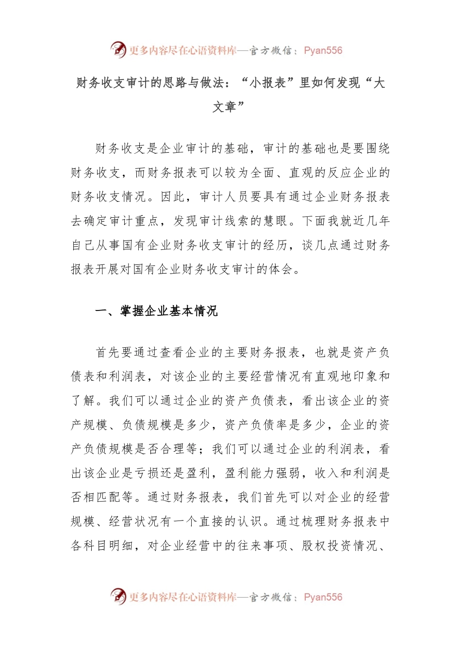 财务收支审计的思路与做法：“小报表”里如何发现“大文章”.docx_第1页