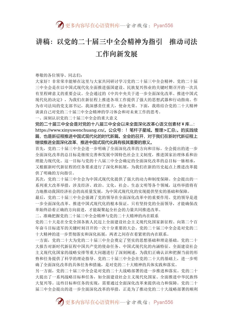 讲稿：以党的二十届三中全会精神为指引   推动司法工作向新发展.docx_第1页