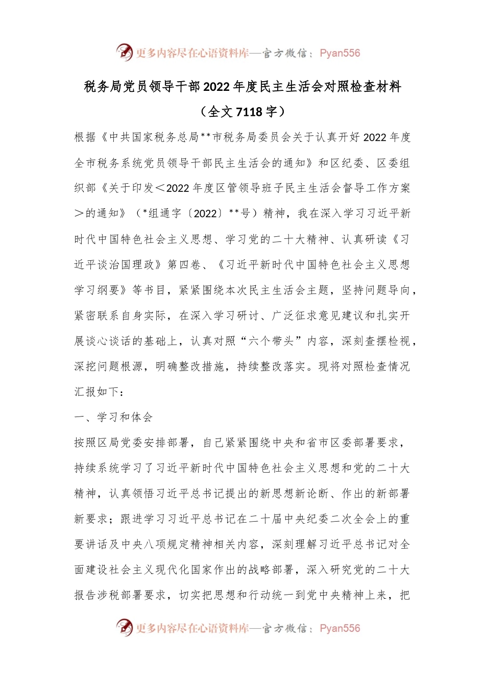 税务局党员领导干部2022年度民主生活会对照检查材料（全文7118字）.docx_第1页